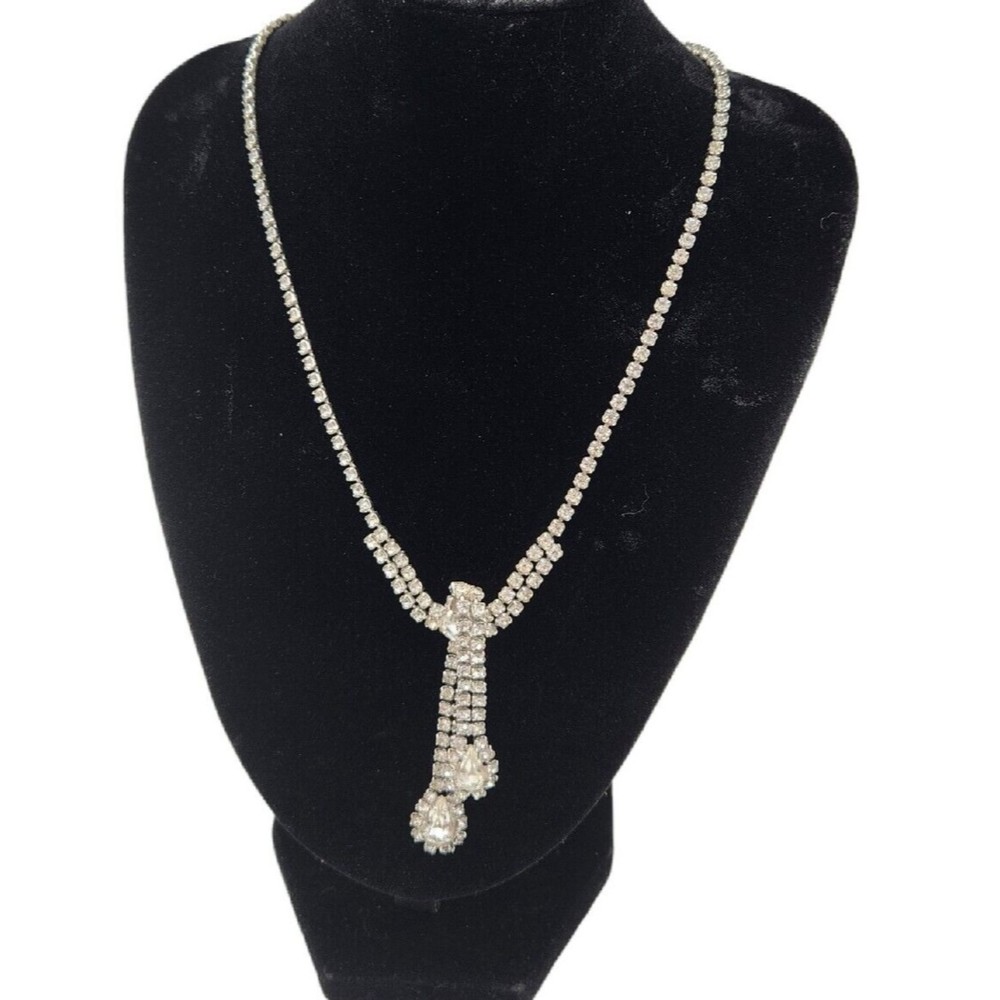 VTG Signed Kramer of New York Brilliant Rhinestone 14" Choker Dangle Necklace